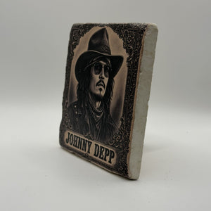 John Lennon Dreamer Natural Travertine Stone Coaster artwork