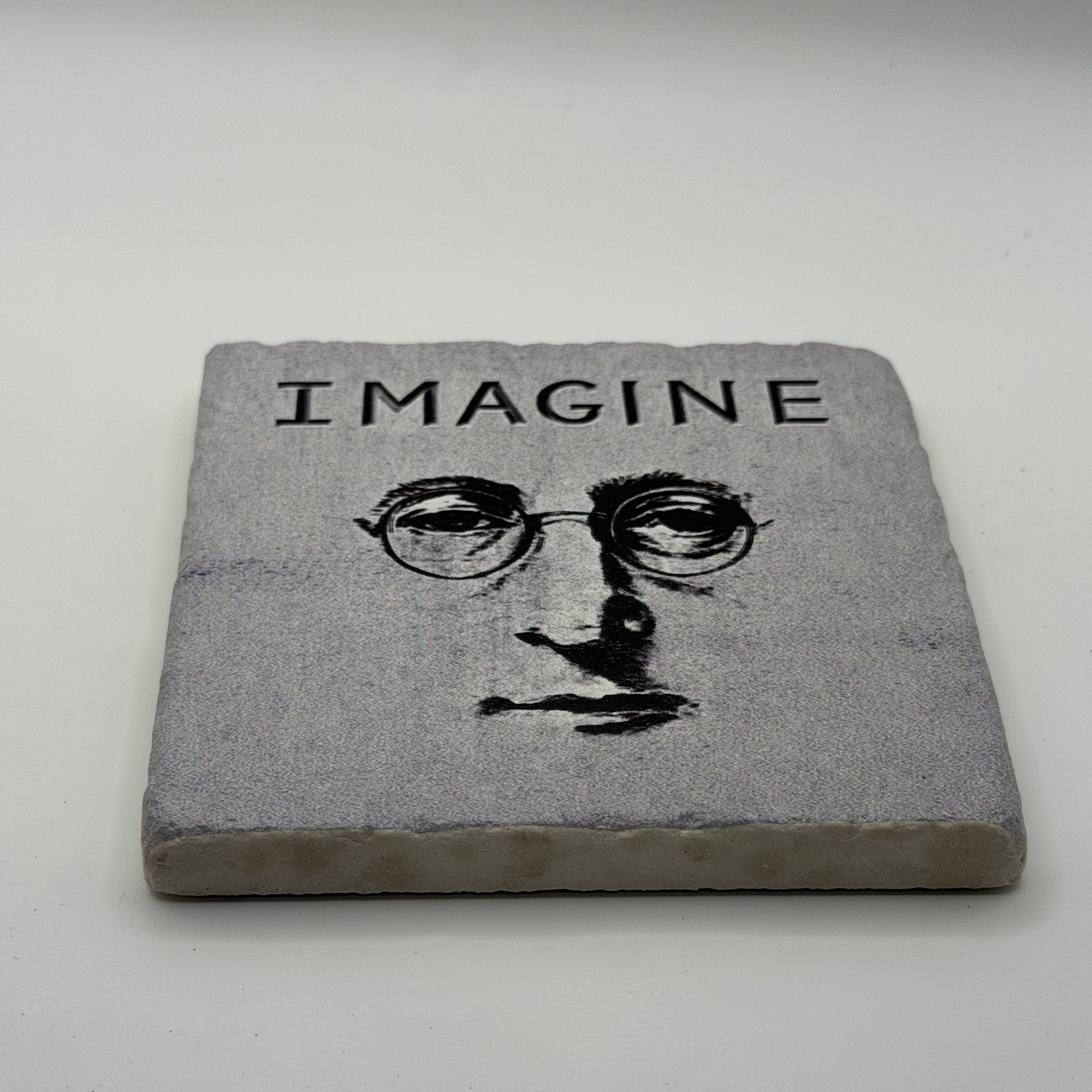 John Lennon Natural Travertine Stone Coaster artwork