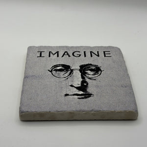 John Lennon Natural Travertine Stone Coaster artwork