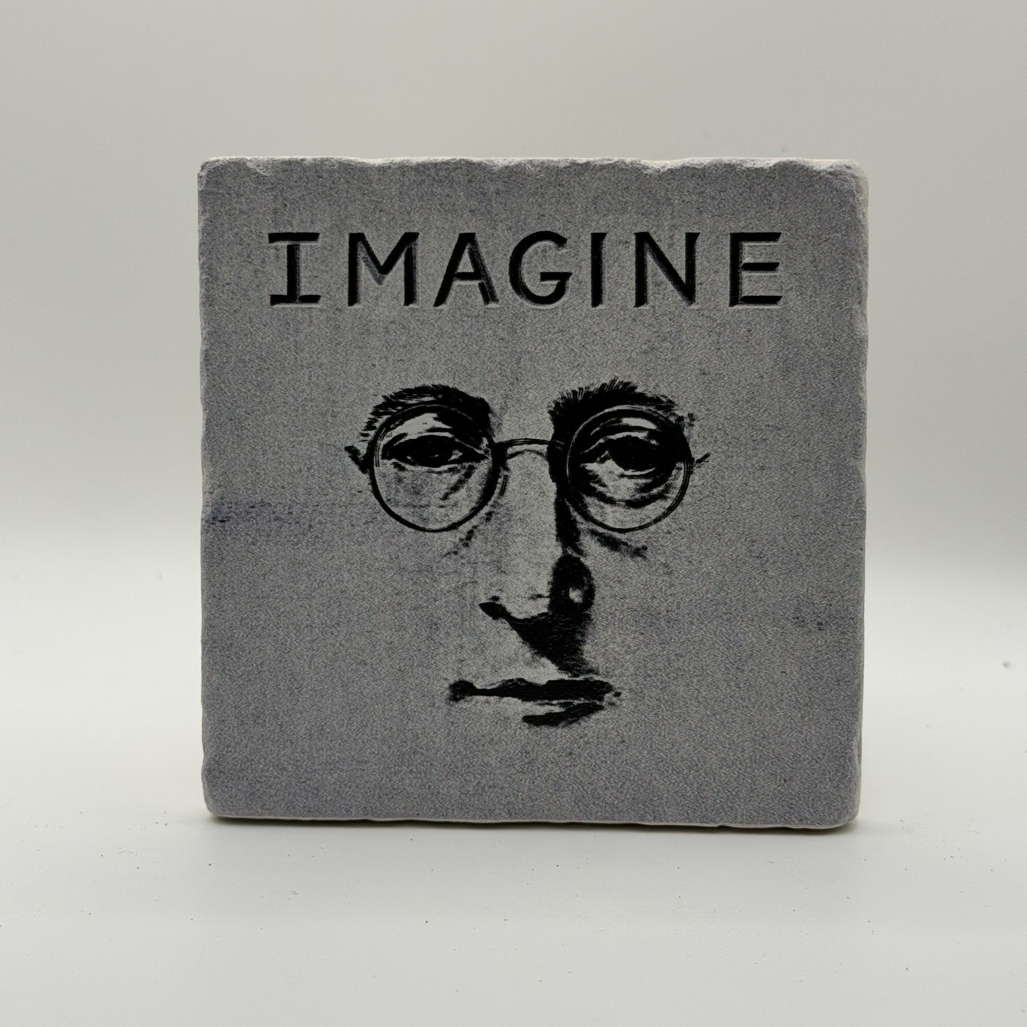 John Lennon Natural Travertine Stone Coaster artwork