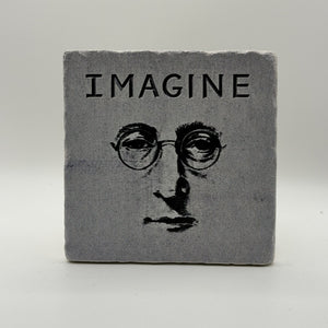John Lennon Natural Travertine Stone Coaster artwork