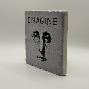 John Lennon Natural Travertine Stone Coaster artwork
