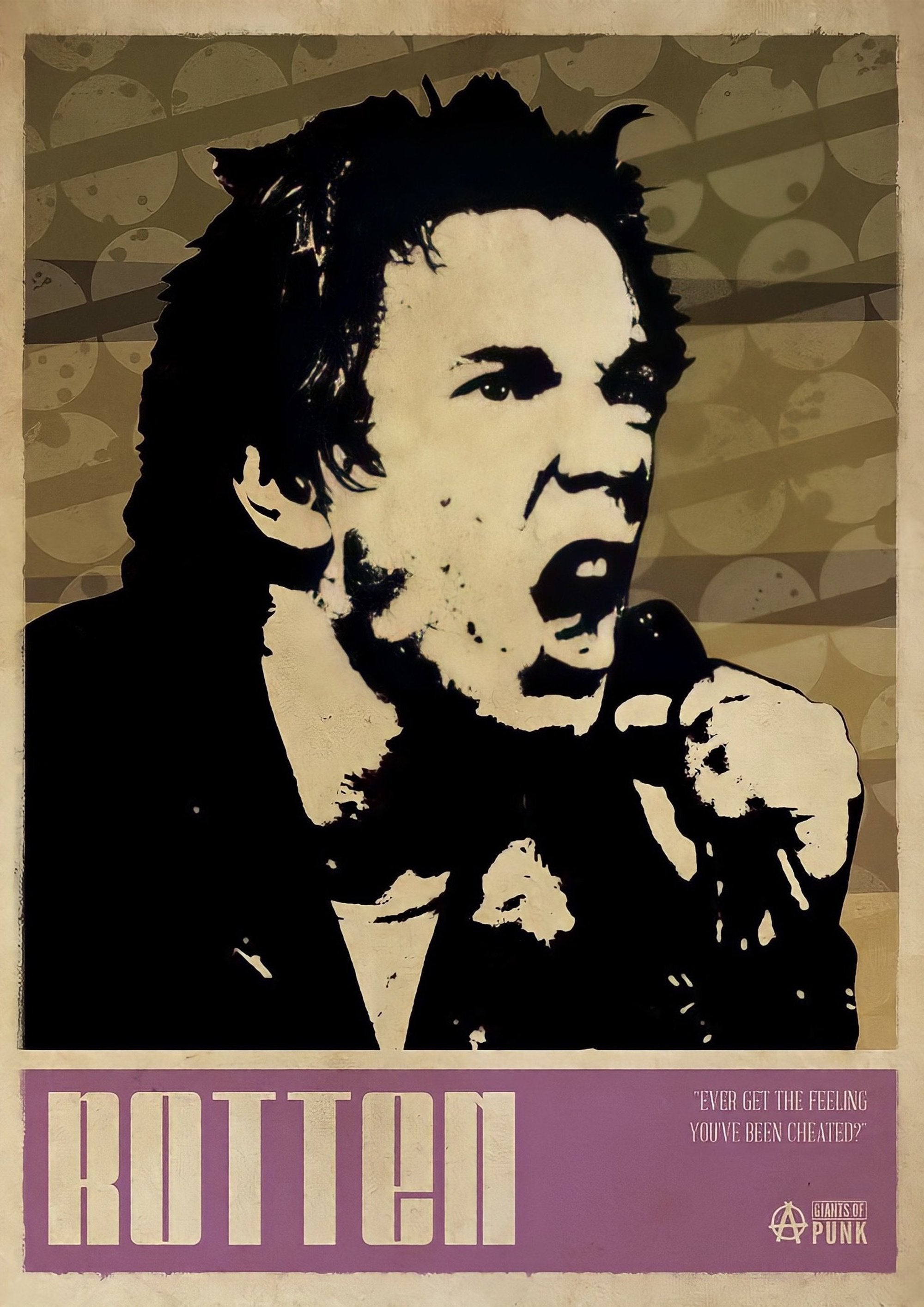 Johnny Rotten artwork printed on MDF wall poster