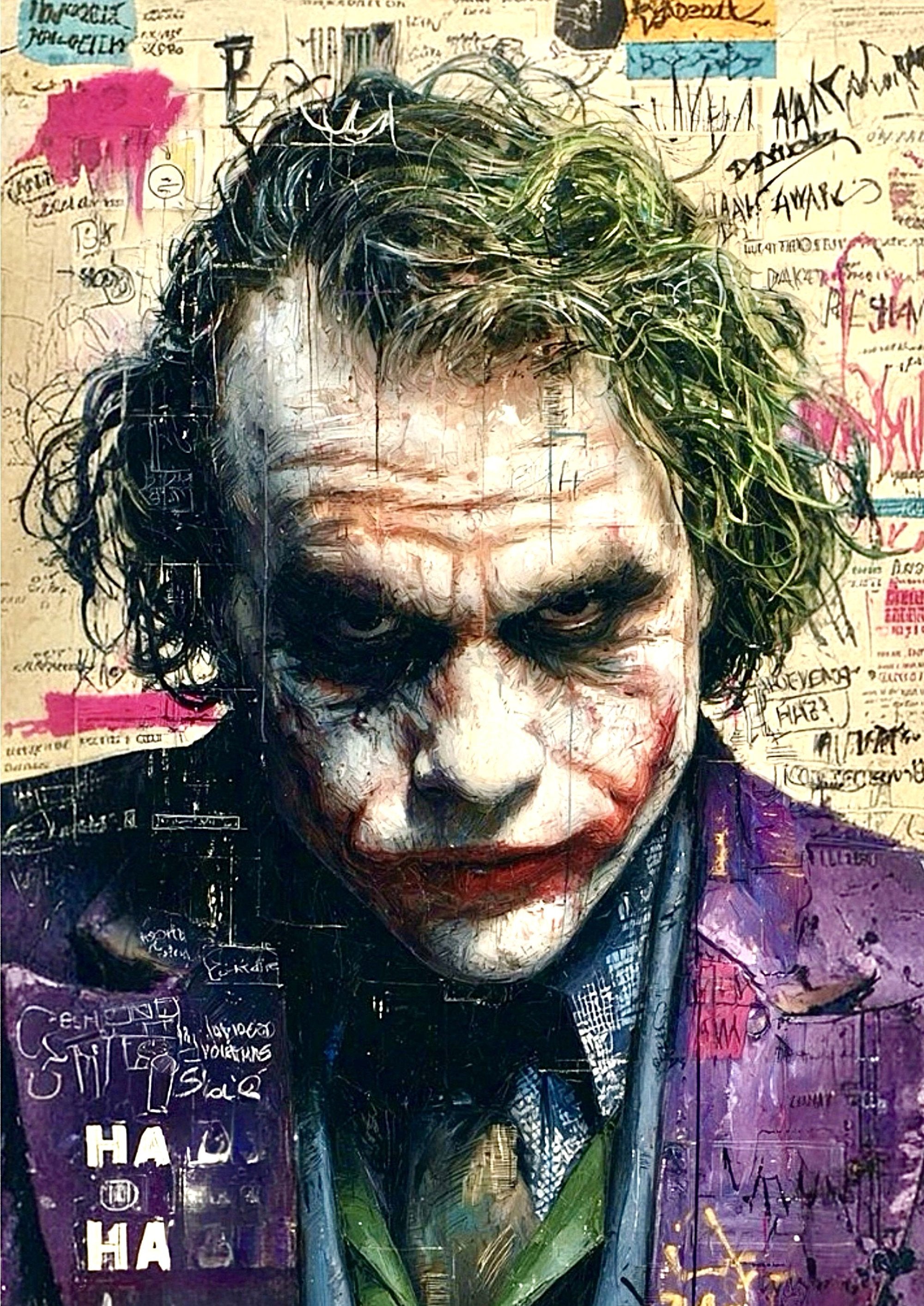Joker graffiti artwork printed on MDF wall poster for a movie theatre decor