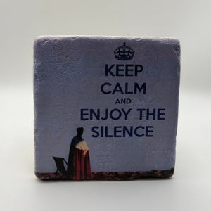 Funny keep calm slogan printed on square travertine stone coaster