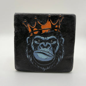 King Kong gorilla crown artwork printed on natural travertine stone coaster