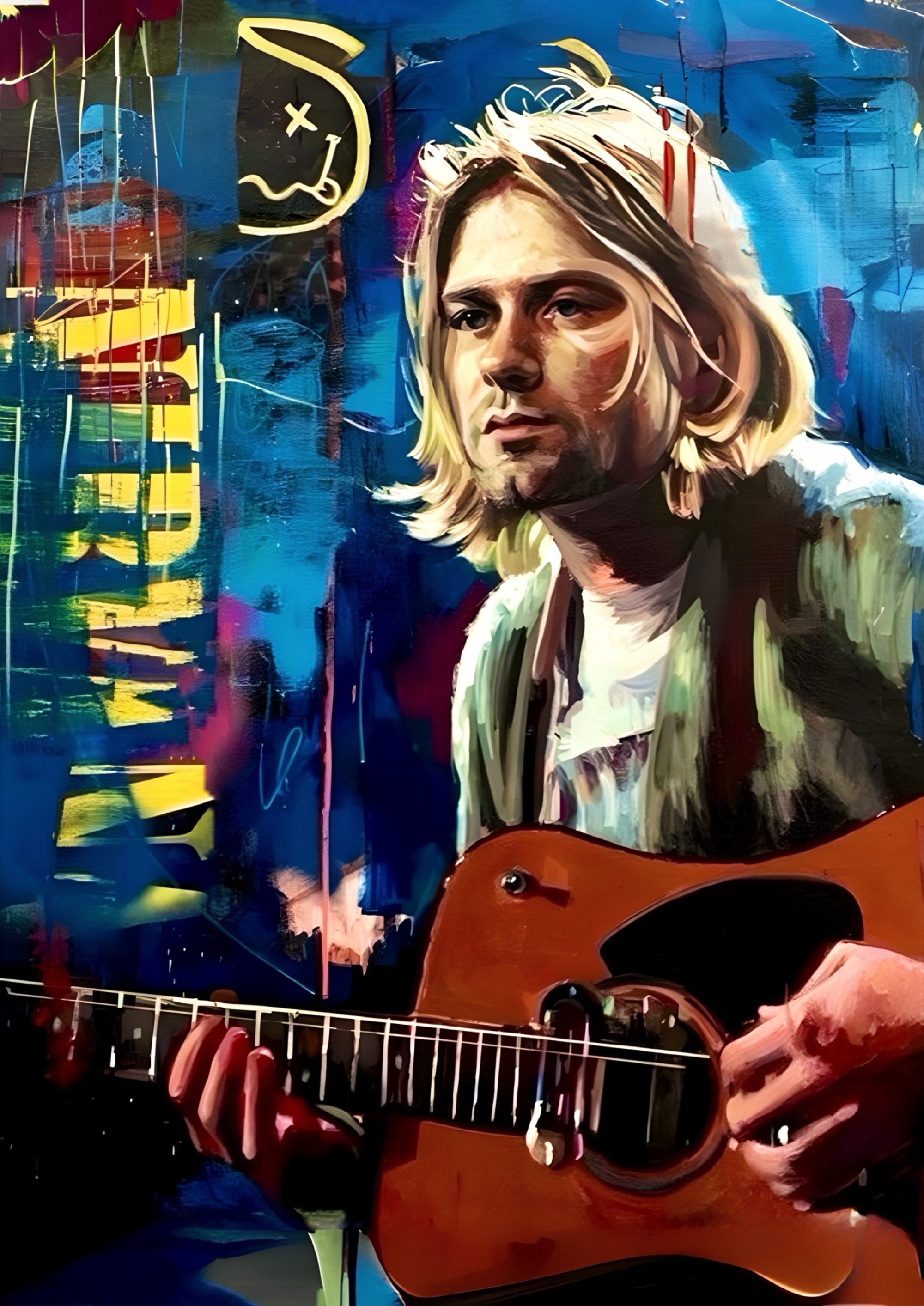 Kurt Cobain graffiti artwork printed on MDF wall poster
