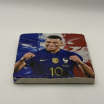 Kylian Mbappe Natural Travertine Stone Coaster artwork