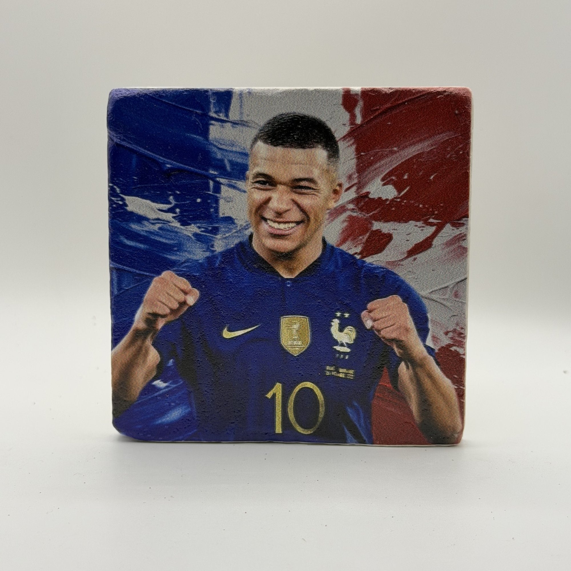 Kylian Mbappe Natural Travertine Stone Coaster artwork
