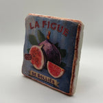 Vintage La Figue artwork printed on square travertine stone coaster
