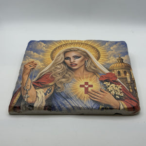 Lady of Guadalupe Lady Gaga Saint Natural Travertine Stone Hotpad 1