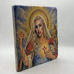 Lady of Guadalupe Lady Gaga Saint Natural Travertine Stone Hotpad 2