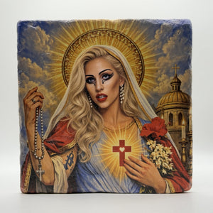 Lady of Guadalupe Lady Gaga Saint Natural Travertine Stone Hotpad 3