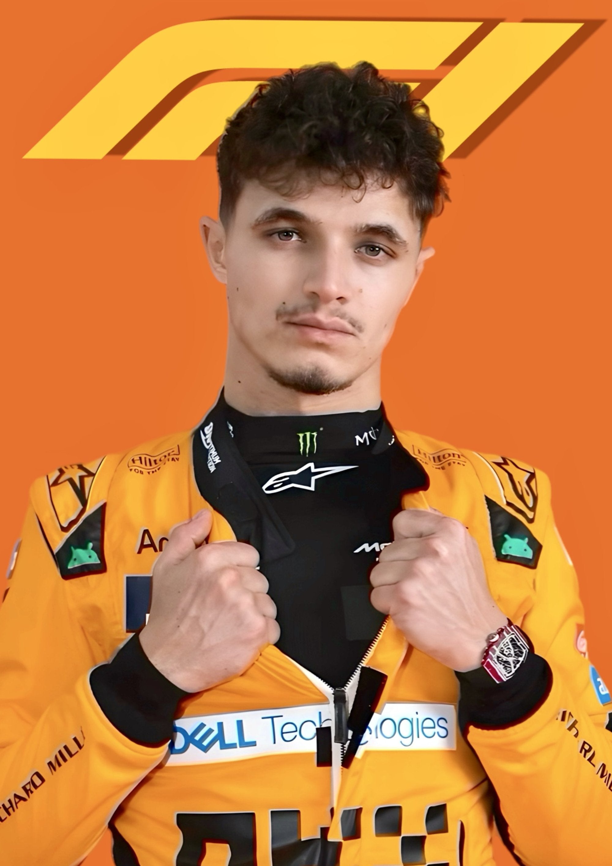 Lando Norris and Charles Leclerc Formula 1 artwork printed on MDF wall poster