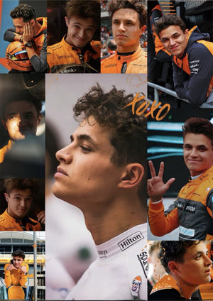 Lando Norris and McLaren F1 team photo collage printed on MDF wall poster