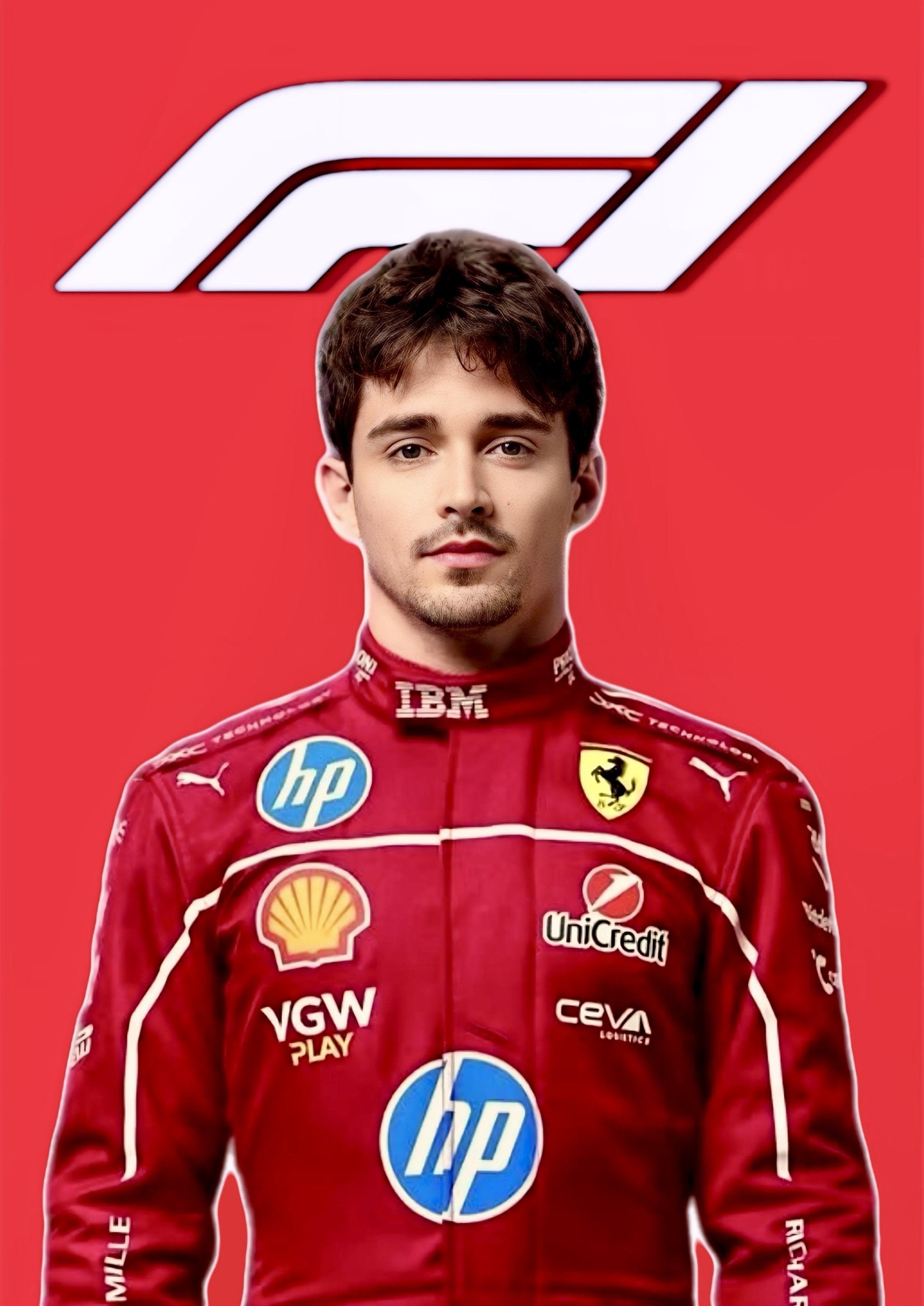 Charles Leclerc Formula 1 artwork printed on MDF wall poster