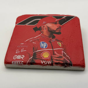 Charles Leclerc Ferrari logo printed on square travertine stone coaster