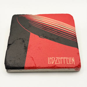 Led Zeppelin Stairway to Heaven artwork printed on square travertine stone coaster