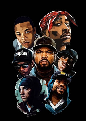 Legendary Rappers group artwork printed on MDF wall poster