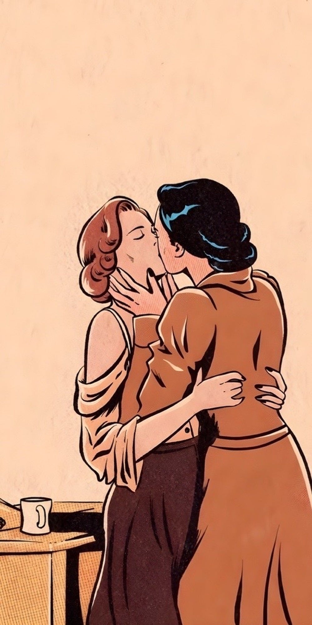 Lesbian couple kissing design displayed as a decorative wall sign