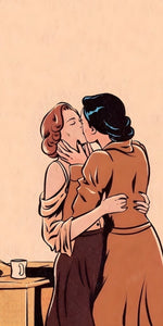 Lesbian couple kissing design displayed as a decorative wall sign