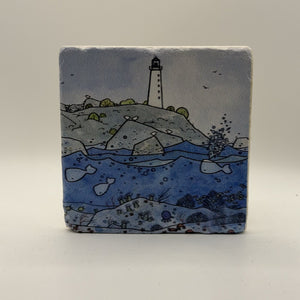Lighthouse Natural Travertine Stone Coaster artwork