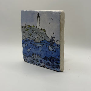 Lighthouse Natural Travertine Stone Coaster artwork