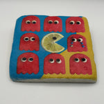 Lime and lemon artwork printed on square travertine stone coaster
