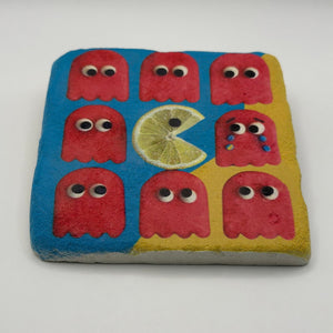 Lime and lemon artwork printed on square travertine stone coaster