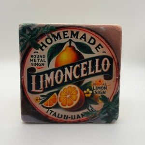 Limoncello artwork printed on square travertine stone coaster