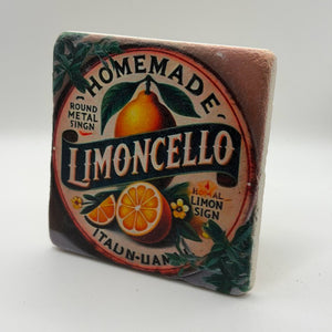 Limoncello artwork printed on square travertine stone coaster