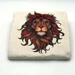 African lion artwork printed on square natural travertine stone coaster