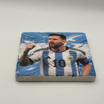 Lionel Messi Argentina Jersey Natural Travertine Stone Coaster premium artwork