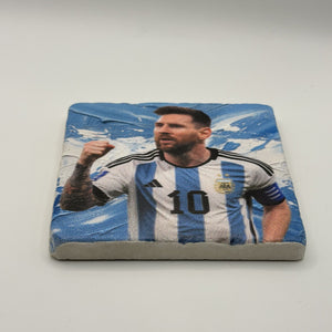 Lionel Messi Argentina Jersey Natural Travertine Stone Coaster premium artwork