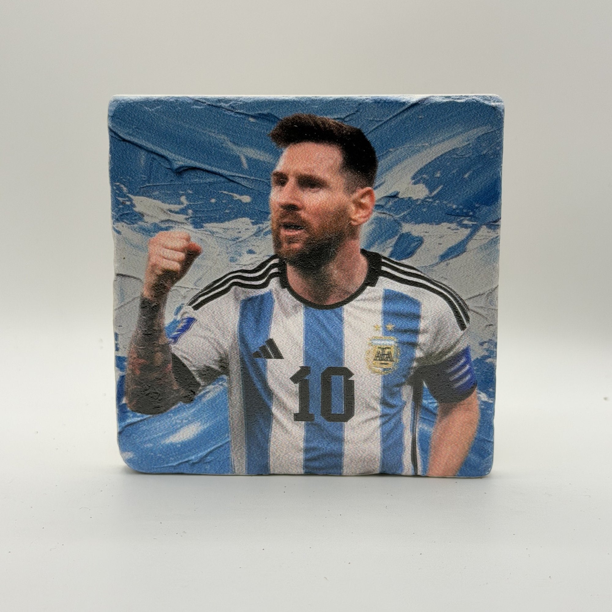 Lionel Messi Argentina Jersey Natural Travertine Stone Coaster premium artwork