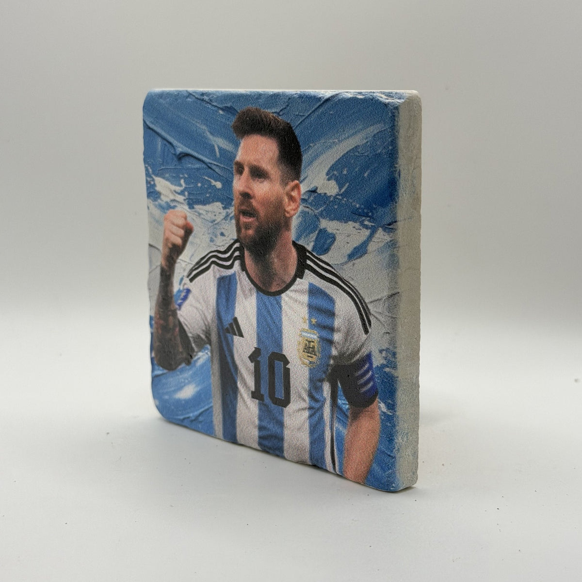 Lionel Messi Argentina Jersey Natural Travertine Stone Coaster premium artwork