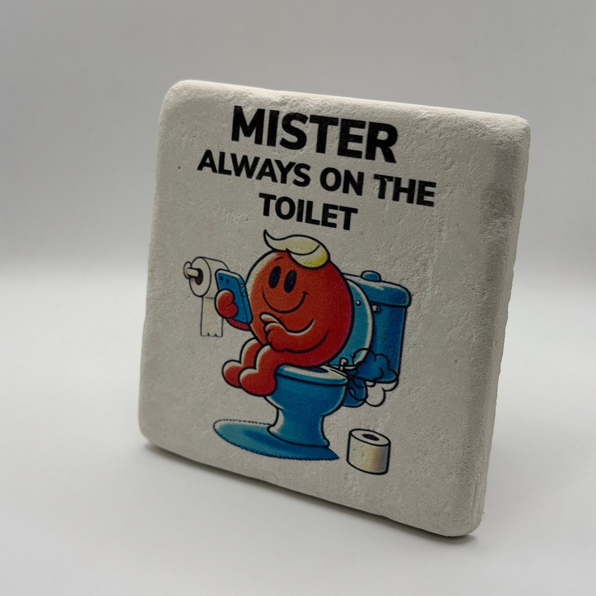 Little Miss character printed on square travertine stone coaster