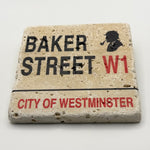 Sherlock Holmes theme printed on square travertine stone coaster