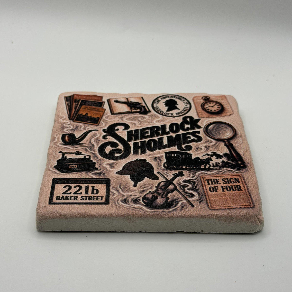 London Baker Street W1 Natural Travertine Stone Coaster artwork