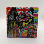 Vintage Underground logo printed on square travertine stone coaster