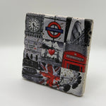 Vintage London map printed on square travertine stone coaster