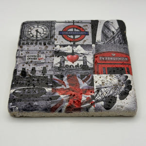 London Black and White Stone Coaster