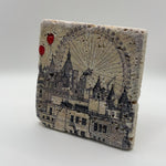 London Eye landmark printed on square travertine stone coaster