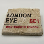 London Eye landmark printed on square travertine stone coaster