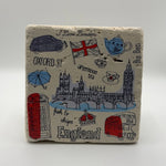 London landmarks artwork printed on square travertine stone coaster