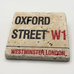 London Oxford Street sign design printed on square travertine stone coaster