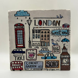 London Rain Natural Travertine Stone Hotpad artwork