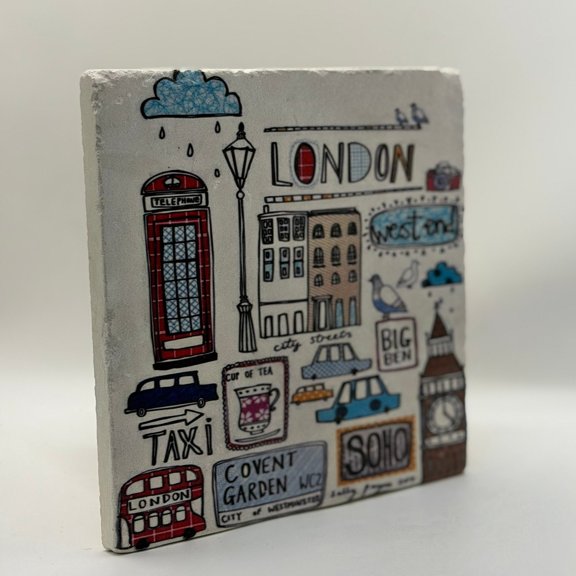 London Rain Natural Travertine Stone Hotpad artwork