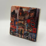 Vintage London Savoy hotel artwork printed on square travertine stone coaster
