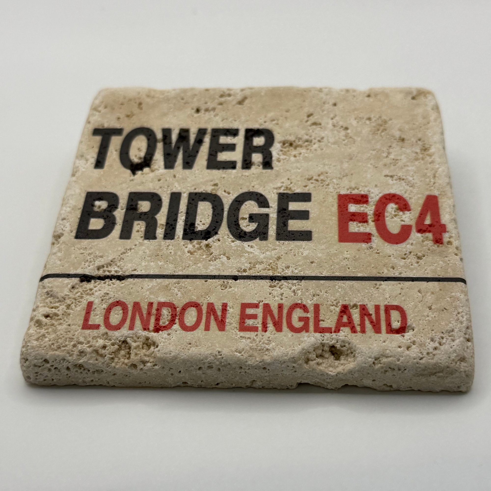 Tower Bridge artwork printed on square travertine stone coaster